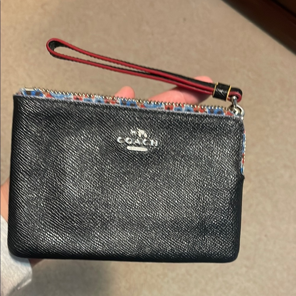 Coach Black Wristlet with Red and Multicolor Trim